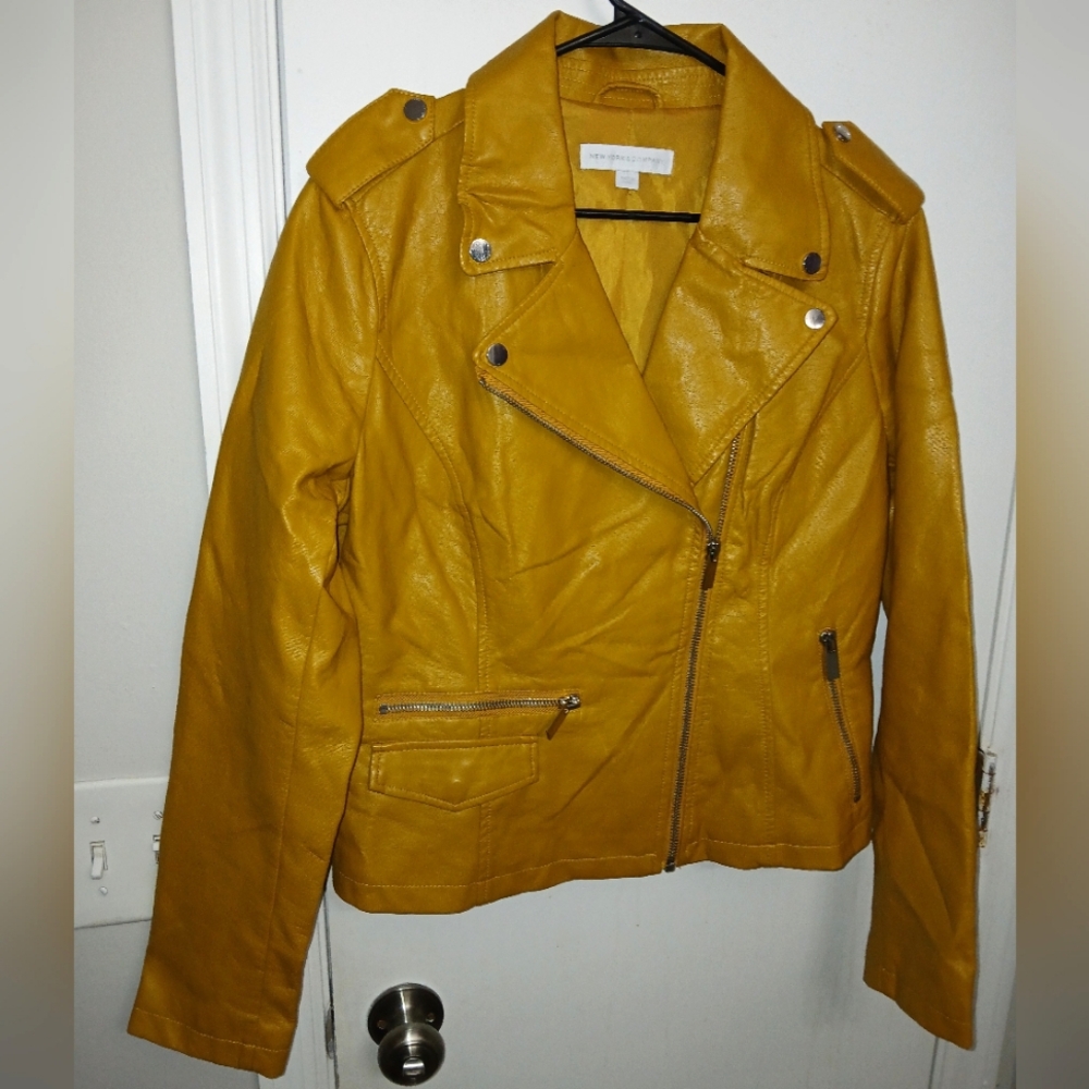 New York & Company Yellow Faux Leather Jacket